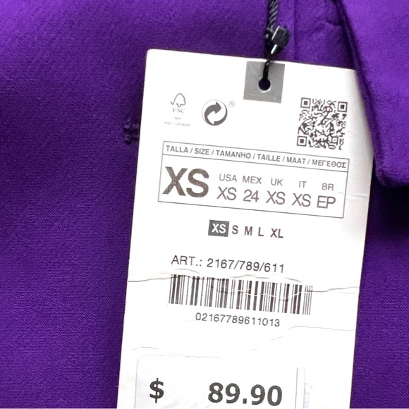 ZARA Double Breasted Crop Long Sleeve Purple Blazer Jacket XS NWT - Picture 8 of 11